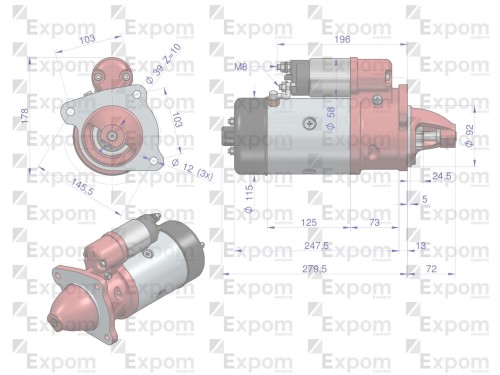 Rozrusznik R11H 300864ER. 3027466M1 12V 3 kW MF3 regenerowany EXPOM KWIDZYN eu -56184