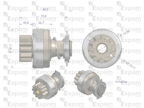Zespół sprzęgający rozrusznika JCB 16.902.621 (rozrusznik Iskra) EXPOM KWIDZYN eu -24109