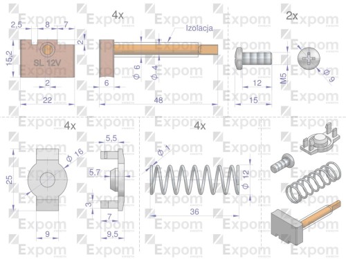 Komplet szczotek rozrusznika MS399EX, 1447834M91 Nowy Typ EXPOM KWIDZYN eu -43772