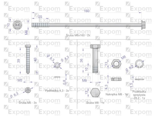 Komplet śrub rozrusznika 1447834M91 MF-4 Nowy Typ EXPOM KWIDZYN eu -23505