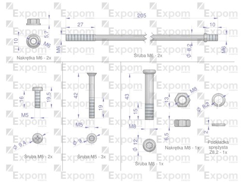 Komplet śrub rozrusznika 2005834177. 46657000 C-330 C-360 ZETOR Nowy Typ EXPOM KWIDZYN eu-23491