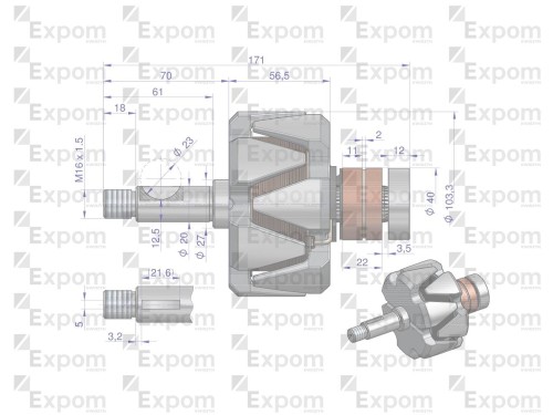 Wirnik alternatora EX257000 A120 Bizon NOWY TYP EXPOM KWIDZYN eu-25276