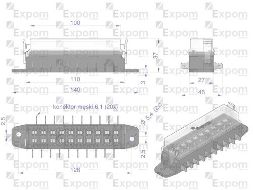 Skrzynka bezpieczników 10-krotna uniwersalna na bezpieczniki płytkowe Expom Kwidzyn eu-321428